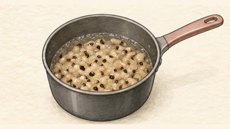 Chè ba màu — three-colour iced dessert, step 5: Sweeten the pale beans.