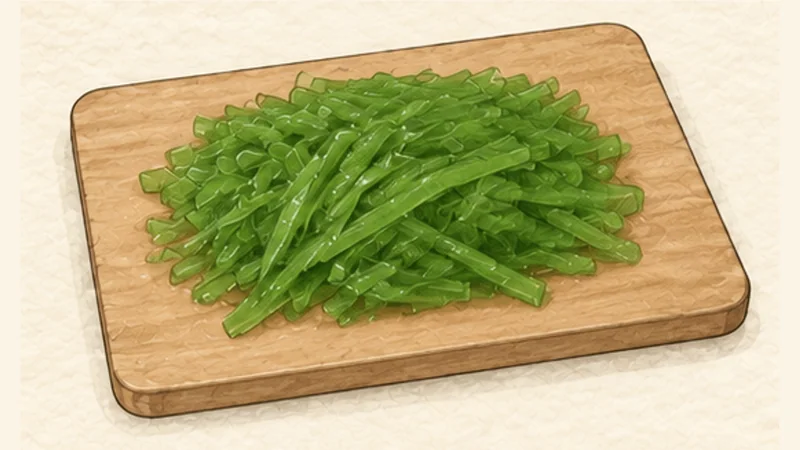 Chè ba màu — three-colour iced dessert, step 8: Cut the green jelly.