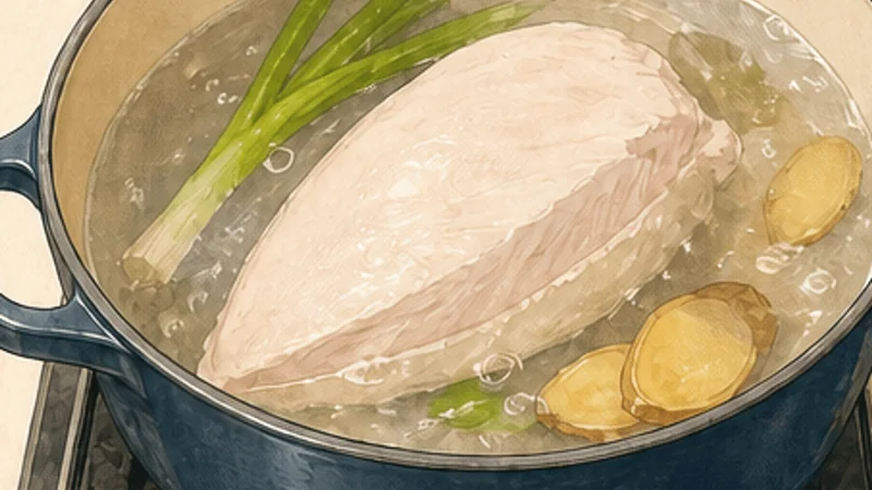 Chiayi Turkey Rice, step 1: Poach the turkey gently.