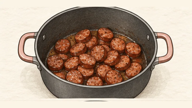 Chicken and Sausage Gumbo, step 2: Brown the sausage.