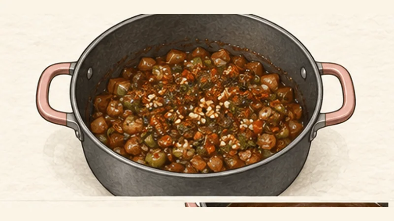 Chicken and Sausage Gumbo, step 6: Add garlic and spices.