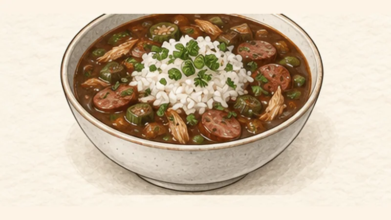 Chicken and Sausage Gumbo, step 12: Serve over rice.