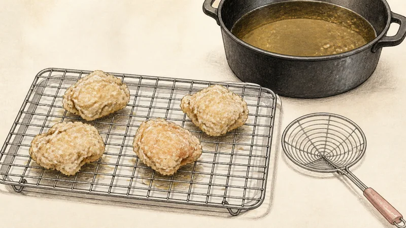 Chicken karaage, step 5: Drain and rest safely.