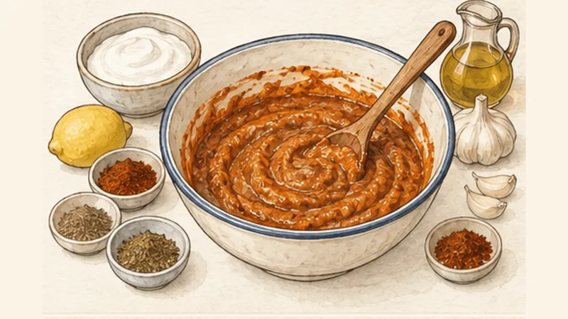Chicken Shawarma Wraps, step 1: Mix the shawarma marinade.