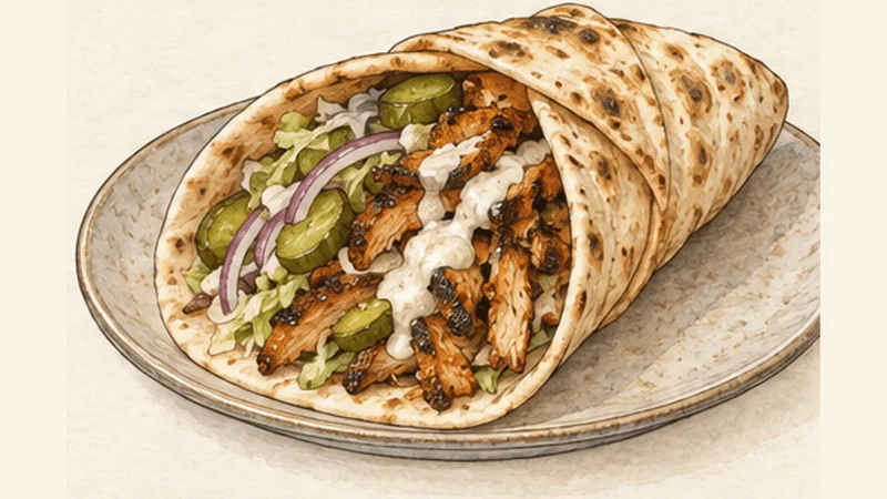 Chicken Shawarma Wraps, step 6: Fill and fold the pita.