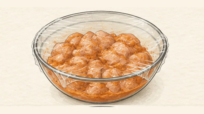 Chicken Tikka Masala, step 1: Marinate the chicken.