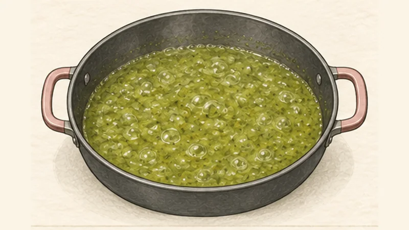 Chilaquiles Verdes, step 5: Cook the salsa.
