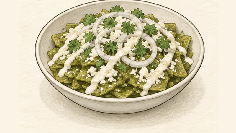Chilaquiles Verdes, step 7: Add cool garnishes.