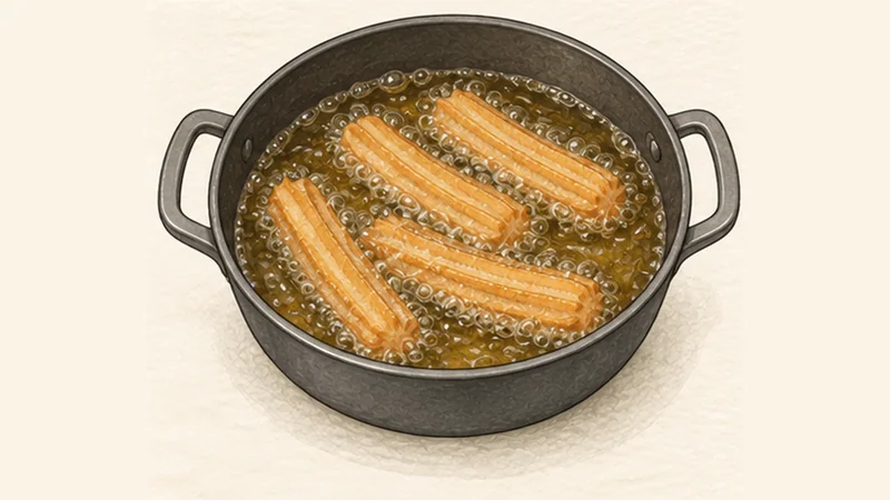 Churros con Chocolate, step 4: Pipe and fry in small batches.