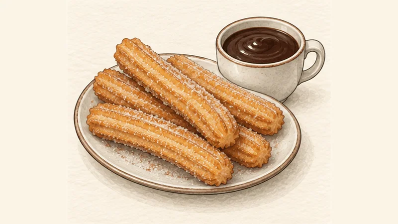 Churros con Chocolate, step 5: Sugar and serve with hot chocolate.