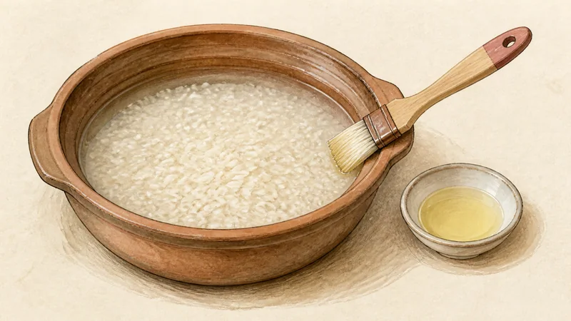 Hong Kong-style clay-pot rice, step 1: Rinse, soak, and oil the pot.