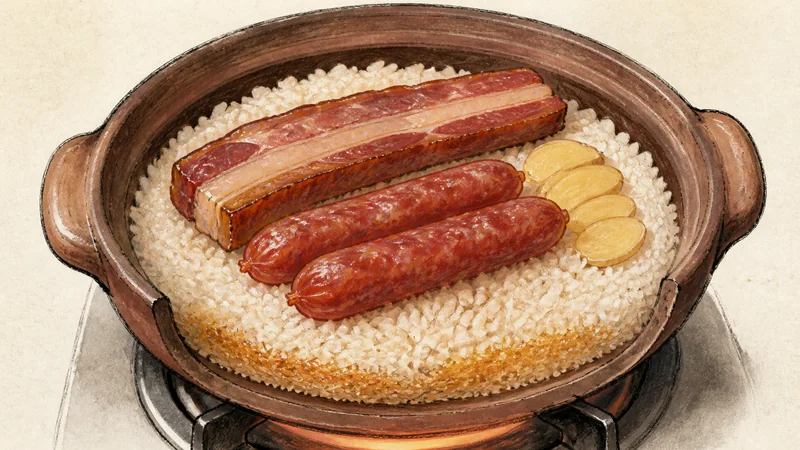 Hong Kong-style clay-pot rice, step 6: Set the crisp rice.