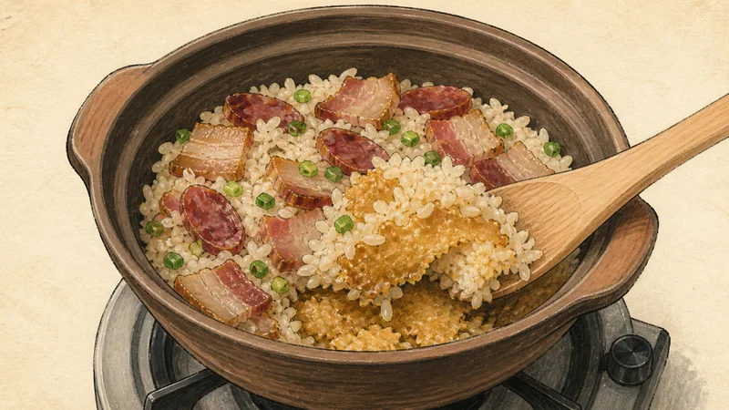 Hong Kong-style clay-pot rice, step 8: Rest and fold from the bottom.