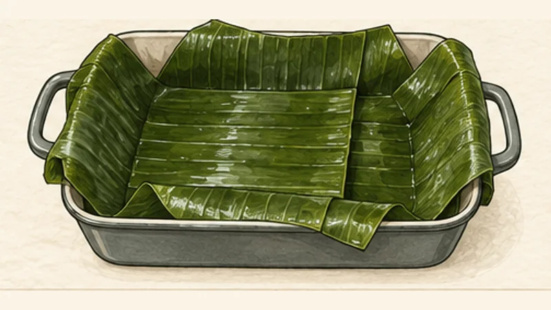 Cochinita Pibil, step 5: Line the roasting dish.