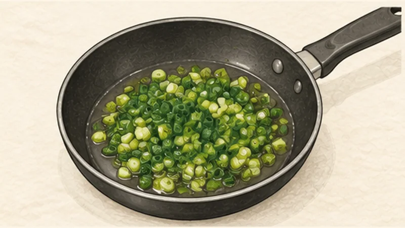 Cơm Tấm Sườn Nướng — Broken Rice with Grilled Pork, step 4: Wilt scallions in oil.