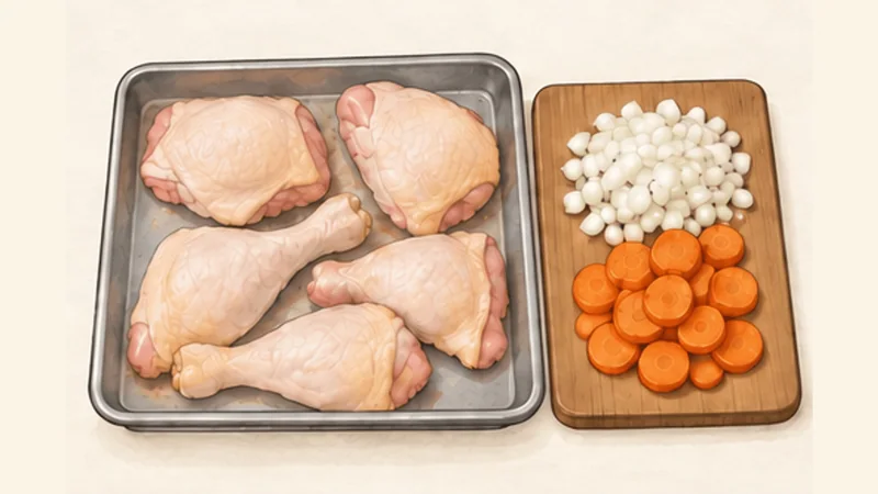 Coq au Vin, step 1: Prepare the chicken.
