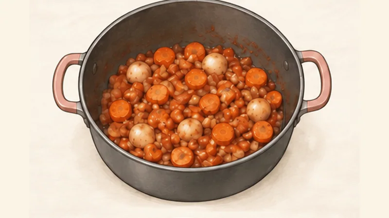 Coq au Vin, step 4: Soften the vegetables.