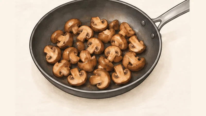 Coq au Vin, step 7: Brown the mushrooms.