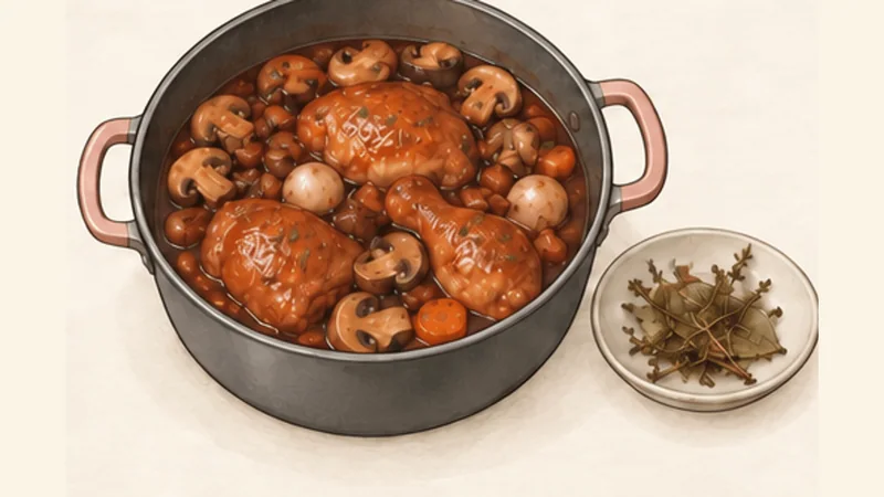 Coq au Vin, step 8: Finish the sauce.