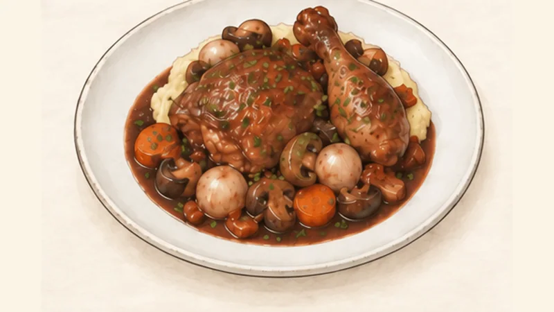 Coq au Vin, step 9: Serve over warm mash.