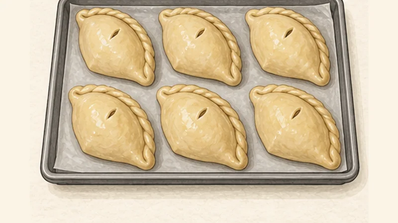 Cornish Pasty, step 7: Glaze and vent.