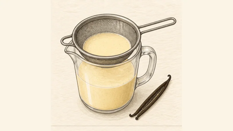 Crème Brûlée, step 3: Temper and strain.