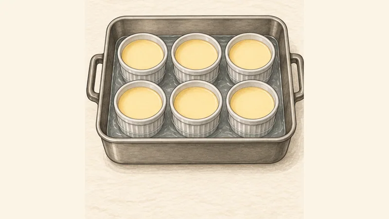 Crème Brûlée, step 4: Bake in a water bath.