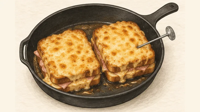 Croque Monsieur, step 6: Heat the filling through.