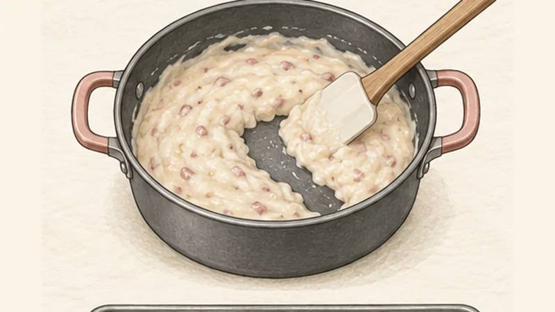Croquetas de Jamón, step 4: Build and thicken the béchamel.