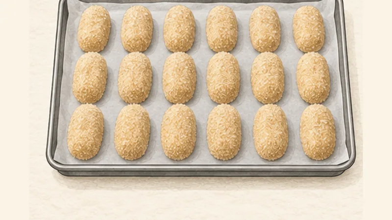 Croquetas de Jamón, step 7: Bread and chill again.