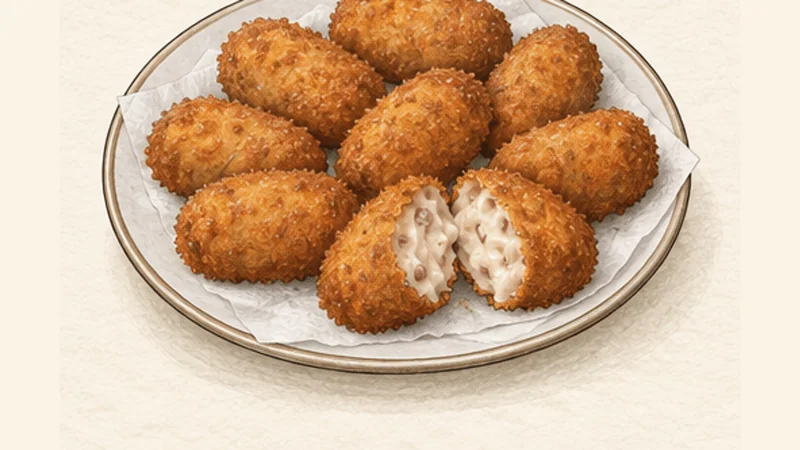 Croquetas de Jamón, step 8: Fry until golden.