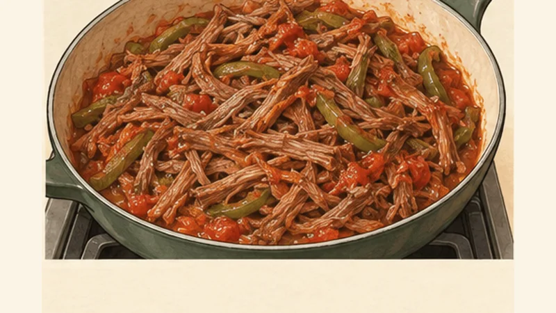 Cuban Ropa Vieja, step 5: Fold in the beef.