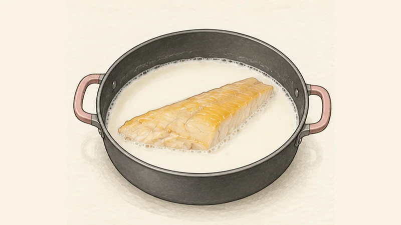 Cullen Skink, step 1: Poach the haddock in milk.