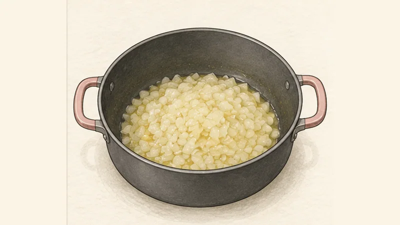 Cullen Skink, step 3: Sweat the onion.
