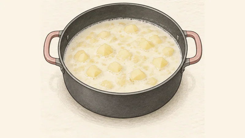 Cullen Skink, step 4: Cook the potatoes in the milk.