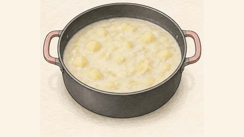 Cullen Skink, step 5: Crush some potato for body.
