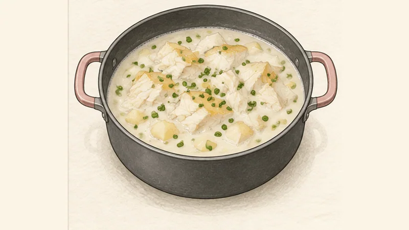 Cullen Skink, step 6: Return the fish and finish gently.