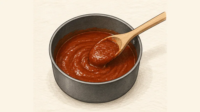 Currywurst, step 3: Simmer the sauce.