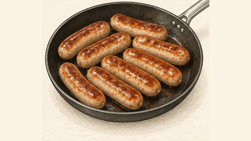 Currywurst, step 5: Brown the sausages.