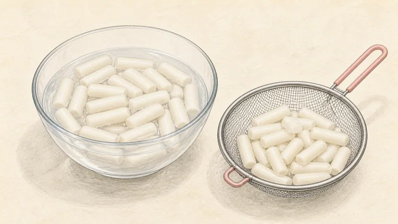 Dakgalbi, step 3: Soften hard rice cakes.