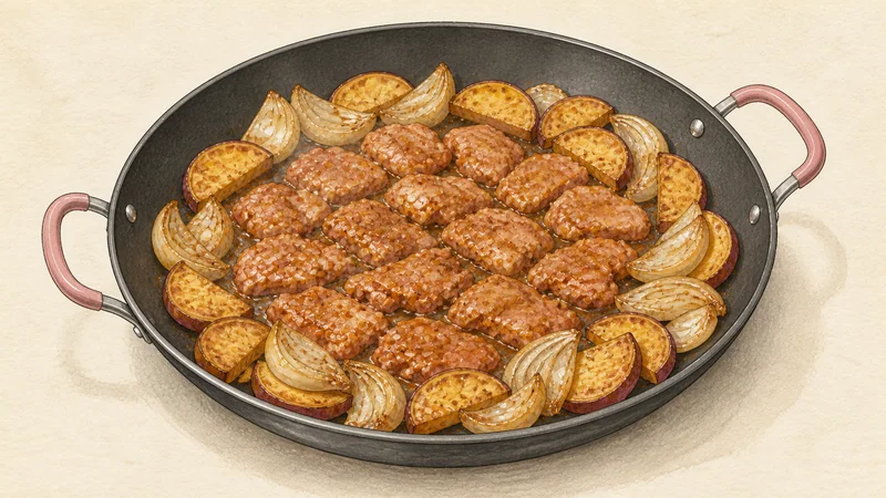 Dakgalbi, step 5: Add chicken in one layer.