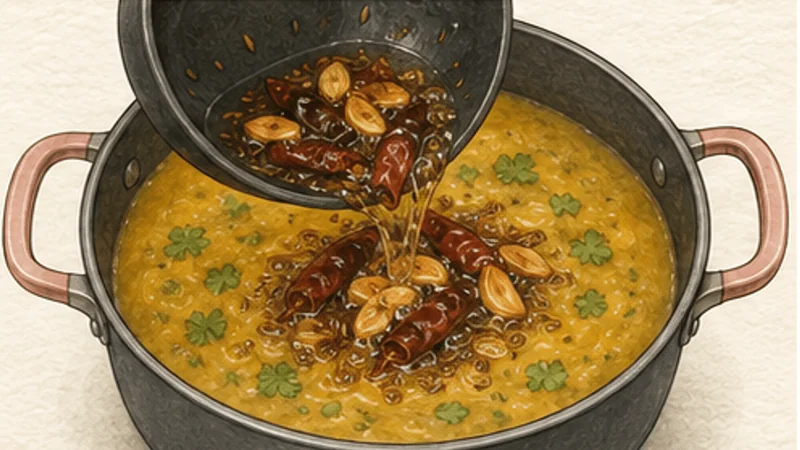 Dal Tadka, step 6: Pour the sizzling tadka.