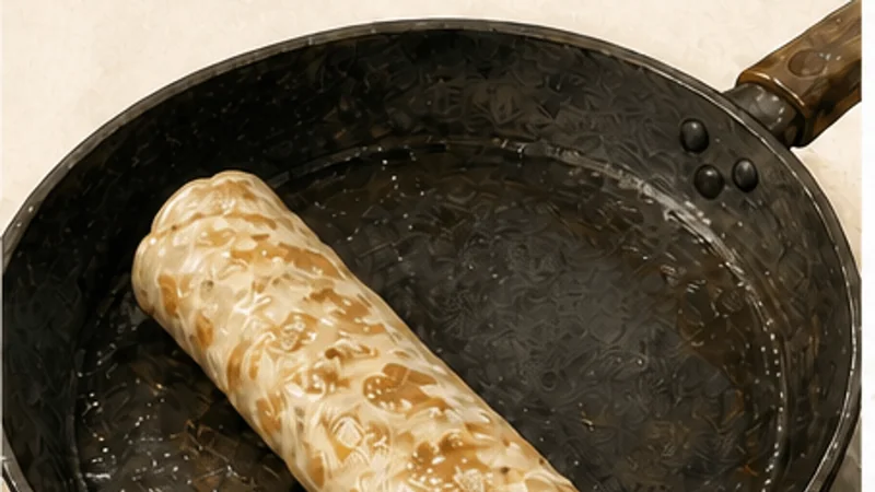 Taiwanese Dan Bing, step 5: Roll and brown the seam.