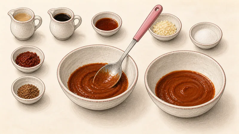 Dan dan noodles, step 2: Mix the two noodle sauces.