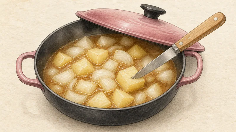 Doenjang jjigae, step 3: Cook potato and onion.