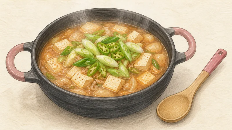 Doenjang jjigae, step 6: Add fresh aromatics.