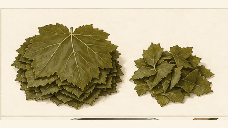 Dolmades, step 1: Rinse and sort the vine leaves.