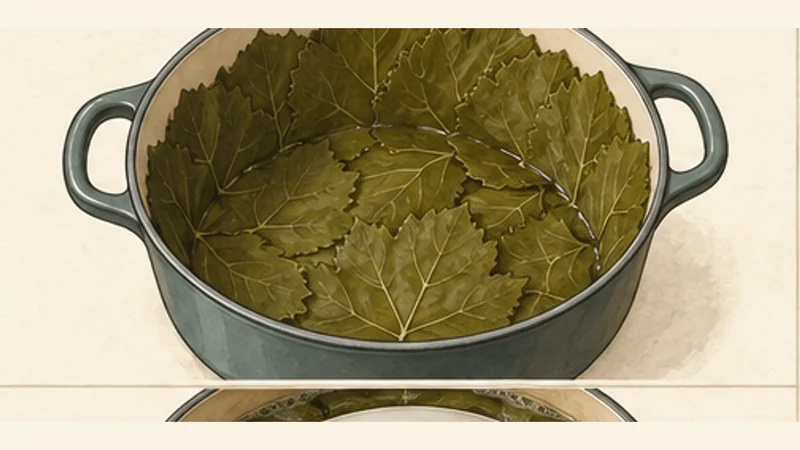 Dolmades, step 6: Line the pot.