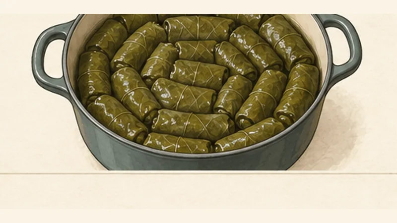 Dolmades, step 8: Pack the rolls tightly.