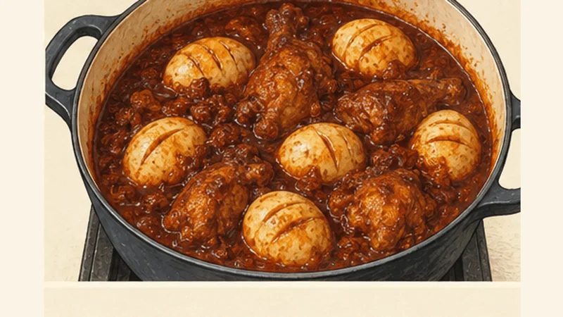 Ethiopian Doro Wat Chicken Stew, step 6: Finish eggs in the sauce.